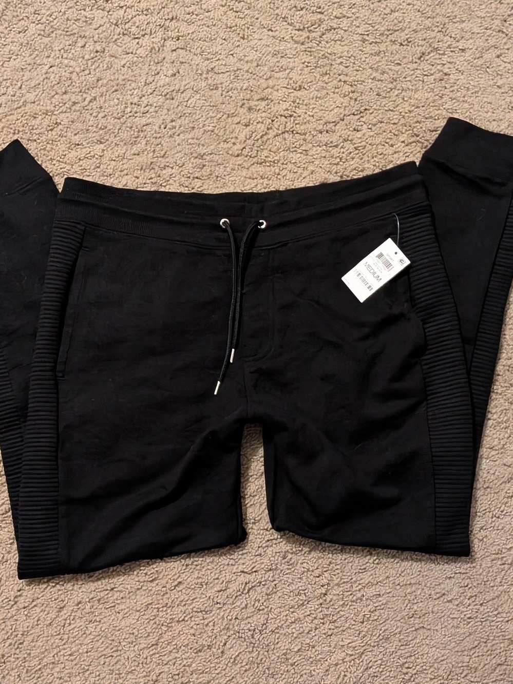 Black Jogger Pants with Ribbed Side Panels